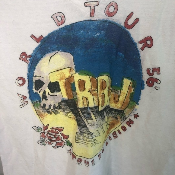 𝅺true Religion White World Tour ‘56 Deep V Neck Skull Tee - Picture 3 of 7